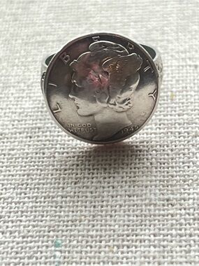 Sterling Silver Mercury Dime Coin Ring - Silver